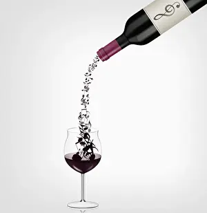 Illustration And Painting Prints: musical notes coming out from a bottle of wine