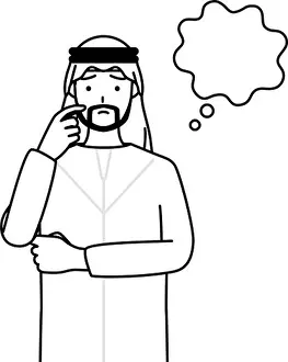 Trouble Prints: Muslim Man thinking while scratching his face, Vector Illustration