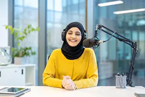 Vlogger Prints: Muslim woman wearing a hijab and headphones