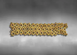 Gray Background Prints: Mycenaean gold jewellery bracelet