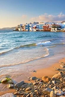 Images Dated 13th June 2011: Mykonos Town, Chora (Little Venice) in the background, Mykonos Island, Cyclades Islands, Greece