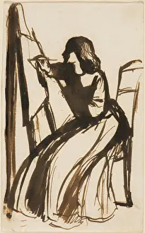 Dante Gabriel Rossetti Prints: N/A. English: Elizabeth Siddal Seated at an Easel
