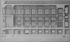 Technical Drawing Prints: N/A. English: Longitudinal section or profile of the Palace Chapel at Christiansborg Palace Dansk