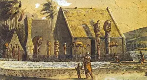Hawaii Prints: N/A. English: A Temple in the Sandwich Islands by Louis Choris