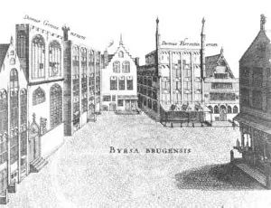 Brugge Prints: N/A. The historical Beursplein in Brugge