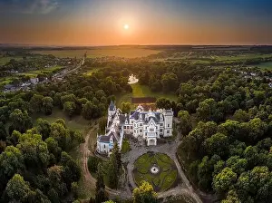 Nadasdy Kastely Prints: Nadasdladany, Hungary - Aerial panoramic view of the beautiful renovated Nadasdy Mansion (Nadasdy-kastely)