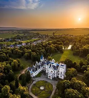 Nadasdy Kastely Prints: Nadasdladany, Hungary - Aerial view of the beautiful renovated Nadasdy Mansion (Nadasdy-kastely)