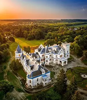 Nadasdy Kastely Prints: Nadasdladany, Hungary - Aerial view of the beautiful renovated Nadasdy Mansion (Nadasdy-kastely)