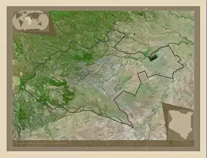 Nairobi Prints: Nairobi, county of Kenya. High resolution satellite map. Corner auxiliary location maps