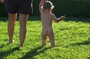 Ability Prints: naked baby walking with mother in grass