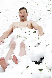 Comical Prints: naked man lying in snow, Austria