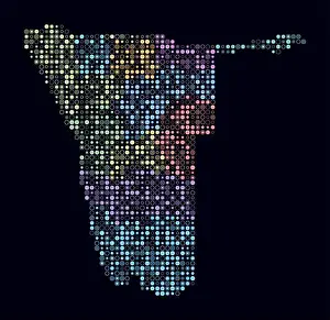 Namibia Prints: Namibia, shape of the country built of colored cells