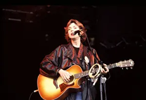 Western Prints: Nanci Griffith on stage at the Glastonbury Music Festival in Somerset England