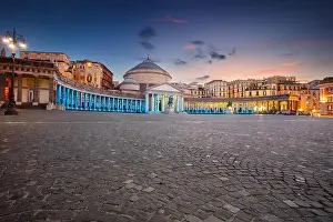 Naples, Italy. Cityscape image of Naples, Italy with the view of large public town square Piazza del Plebiscito at sunset