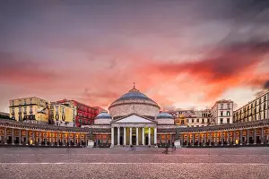 Naples, Italy from Plebiscito Square with San Francesco di Paola at dusk