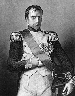 Bonaparte Prints: Napoleon Bonaparte (1769-1821) on engraving from 1800s. Emperor of France
