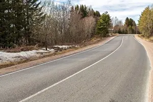 Karelia Prints: Narrow asphalt road between settlements in Karelia