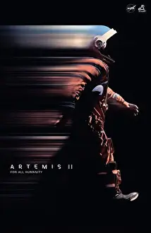 Promotional Prints: NASA Artemis II mission stylized poster showing crew and mission branding for promotional use and public display