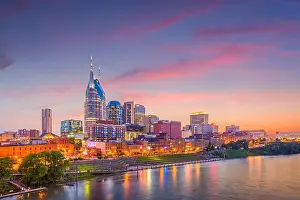Nashville, Tennessee, USA downtown city skyline on the Cumberland River