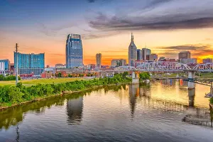Nashville, Tennessee, USA downtown city skyline on the Cumberland River