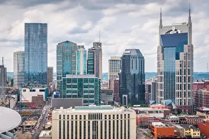 Nashville, Tennessee, USA downtown cityscape rooftop view in the afternoon