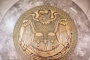 Educational Resources Prints: National Archives Bronze Medallion Eagle Washington DC // WASHINGTON DC — A large bronze medallion featuring a stylized