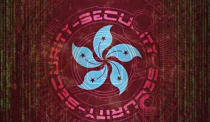 Hong Kong Prints: National cyber Security of Hong Kong on digital background Data protection