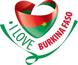 National Symbol Prints: National flag of the Burkina Faso in the shape of a heart and the inscription I love Burkina Faso