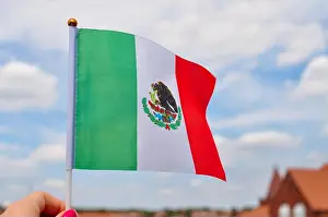Politic Prints: national green white and red flag of Mexico with eagle close up