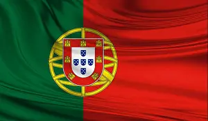 National waving flag of Portugal on a silk drape