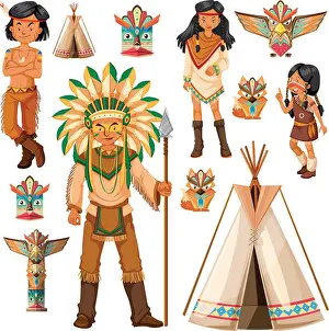 American Indian Prints: Native American Indian people and tepee