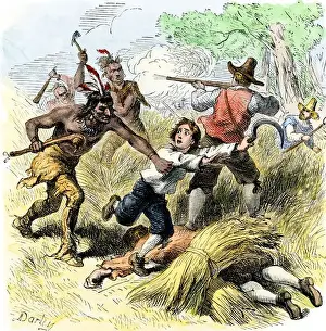 Old Fashioned Prints: Native American raid on settlers in New England during King Philip's War 1675