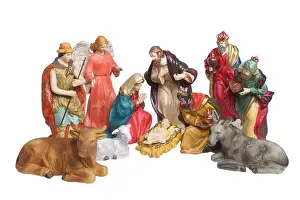 Knockout Prints: Nativity scene figures cutout isolated on white background