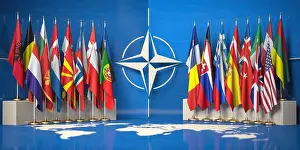 Otan Prints: NATO. Flags Of members Of North Atlantic Treaty Organization and symbol of NATO