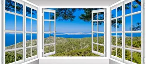 Sill Prints: nature landscape with a view through a window