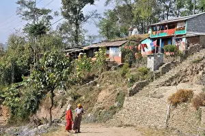 Mountain Village Prints: Naudanda mountain village Annapurna Himalayan range Nepal