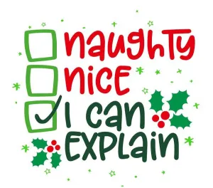 Noel Prints: Naughty, nice, I can explain - Funny calligraphy phrase for Christmas
