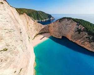 Navagio beach, famous overhead landscape of Zakynthos island with shipwreck beach