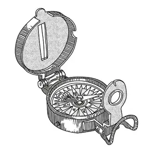 Navigate Prints: Navigation compass with magnetic arrow for travel isolated on white background