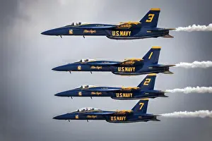 Us Navy Prints: Four US Navy Blue Angels fly in formation at America's Airshow 2023 in Miramar