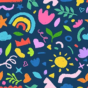 White Background Vector Vectors Prints: Navy blue background with colorful chalk