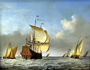 Navy with flagship by Willem van de VELDE