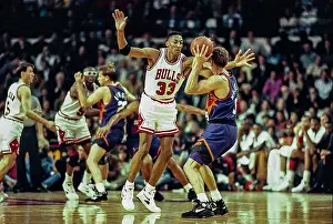 African American Prints: NBA Basketball, Scottie Pippen, Chicago Bulls vs Suns