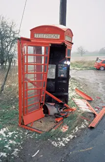 Phone Call Prints: Near Wroughton Wiltshire England Telephone Box Kiosk Destroyed by car automobile in road traffic accident