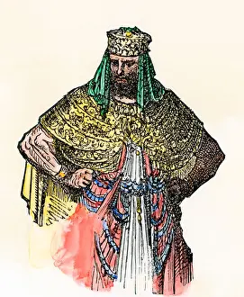 Mideast Prints: Nebuchadrezzar II, Chaldean king of Babylon. Hand-colored woodcut