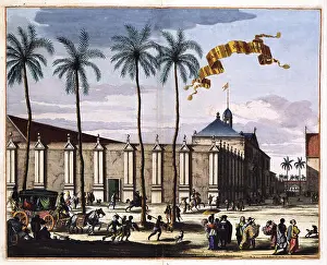 Asian Culture Prints: Nederlands: Dit gezicht op het stadhuis van Batavia behoort bij het rijk geillustreerde reisverslag van de Amsterdamse