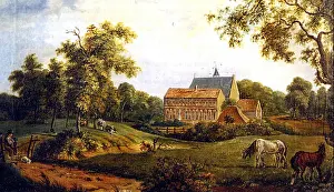 Monastic Prints: Nederlands: Het Klooster in Ter Apel geschilderd door Arnold Hendrik Koning (1834)