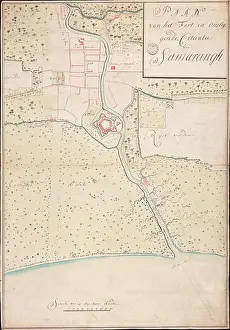 Java Prints: Nederlands: Titel catalogus Leupe (NA): Plaan van het Fort en omleggende cituatie van Samarangh