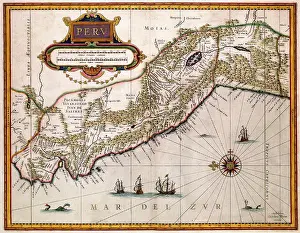Indies Prints: Nederlands: Willem Jansz. Blaeu (1571-1638) publiceerde deze kaart van Peru in 1630