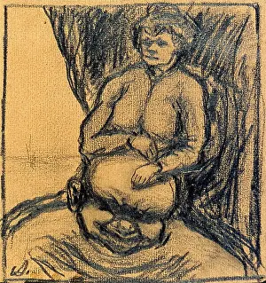 Sketching Prints: Nederlands: Zittende vrouw en enorm mannenhoofd